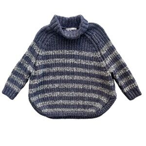 Victoria’s Secret Women S Blue Gray Stripe Chunky Knit 3/4 Sl Turtleneck Sweater